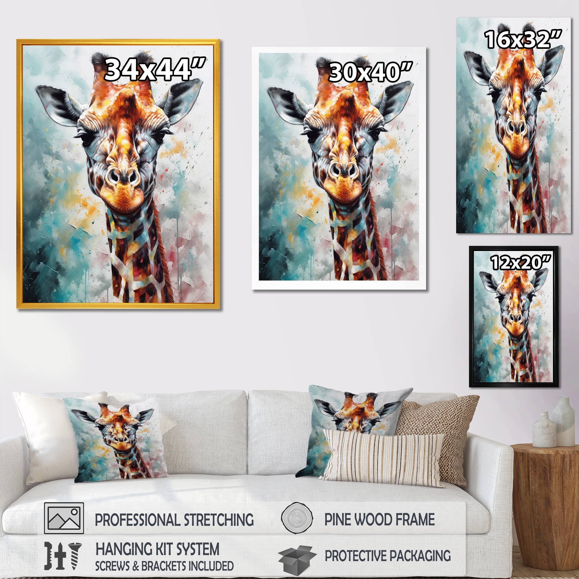 Designart "Abstract Giraffe Portrait" Animals Giraffe Framed Wall Decor